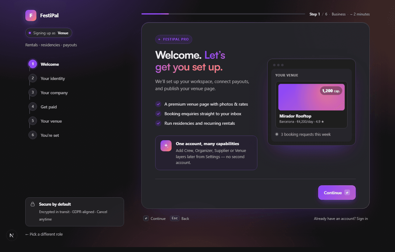 FestiPal product welcome screen